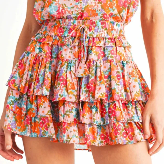 Multicolor Floral Ruffle Skort