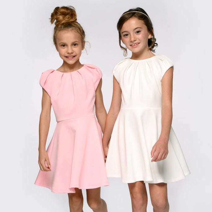 Pleated Neckline Scuba Dress - Pink..