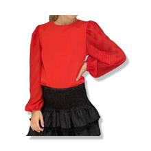 Load image into Gallery viewer, Red Textured Sleeve Longsleeve Top
