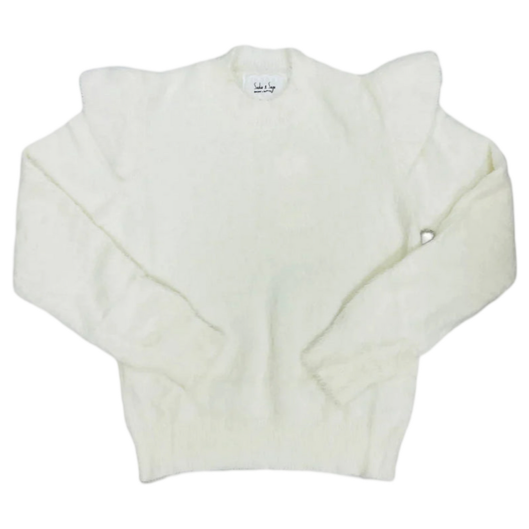 Tween Ivory Abigail Ruffle Trim Sweater