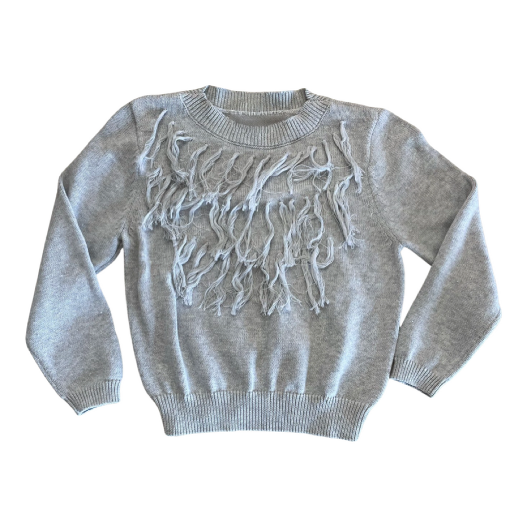 Heather Grey Fringe Knit Sweater*