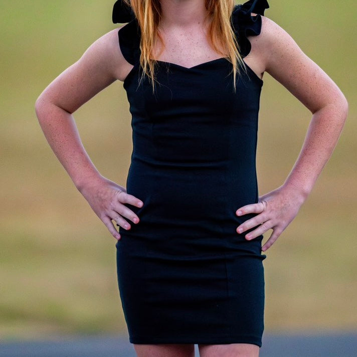 Black Ruffle Strap Dress