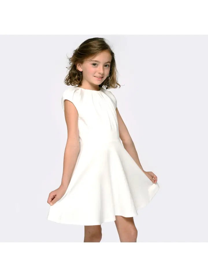 white scuba dress Pleated Neckline Scuba Dress