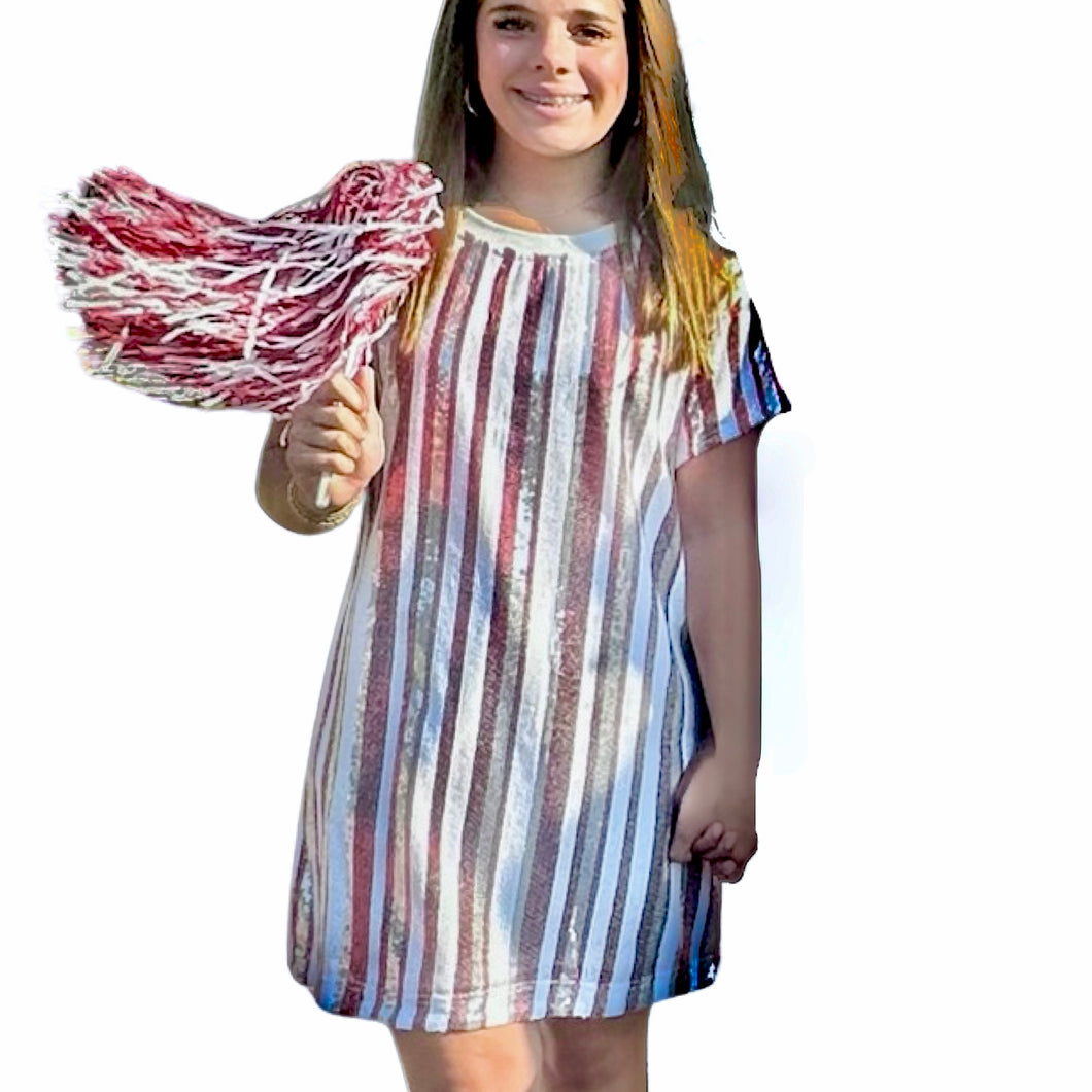 Teen/Ladies Julia Shift Dress Crimson and White..