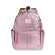 Load image into Gallery viewer, State Bags Kane Kids Double Pocket Pink Backpack with Silver and Gold Strapes
