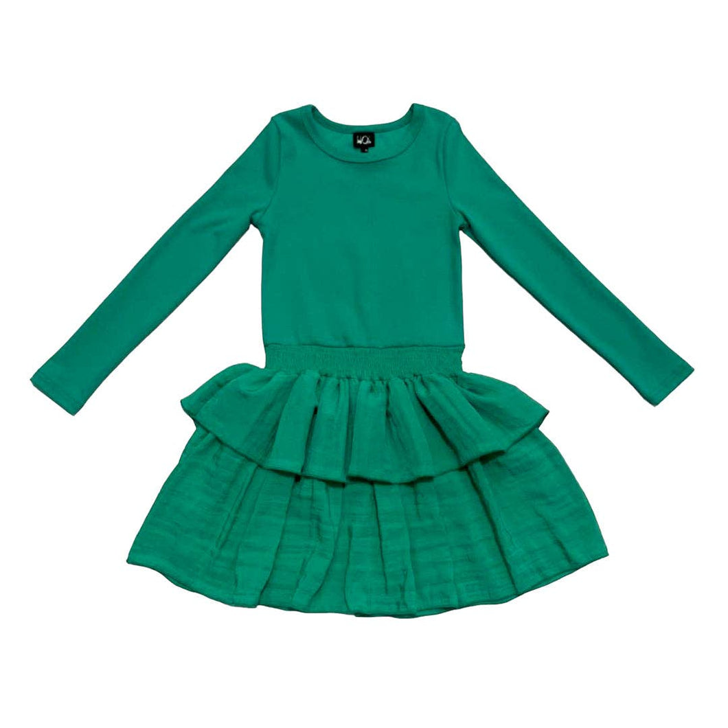 Green Long Sleeve Ruffle Dress..