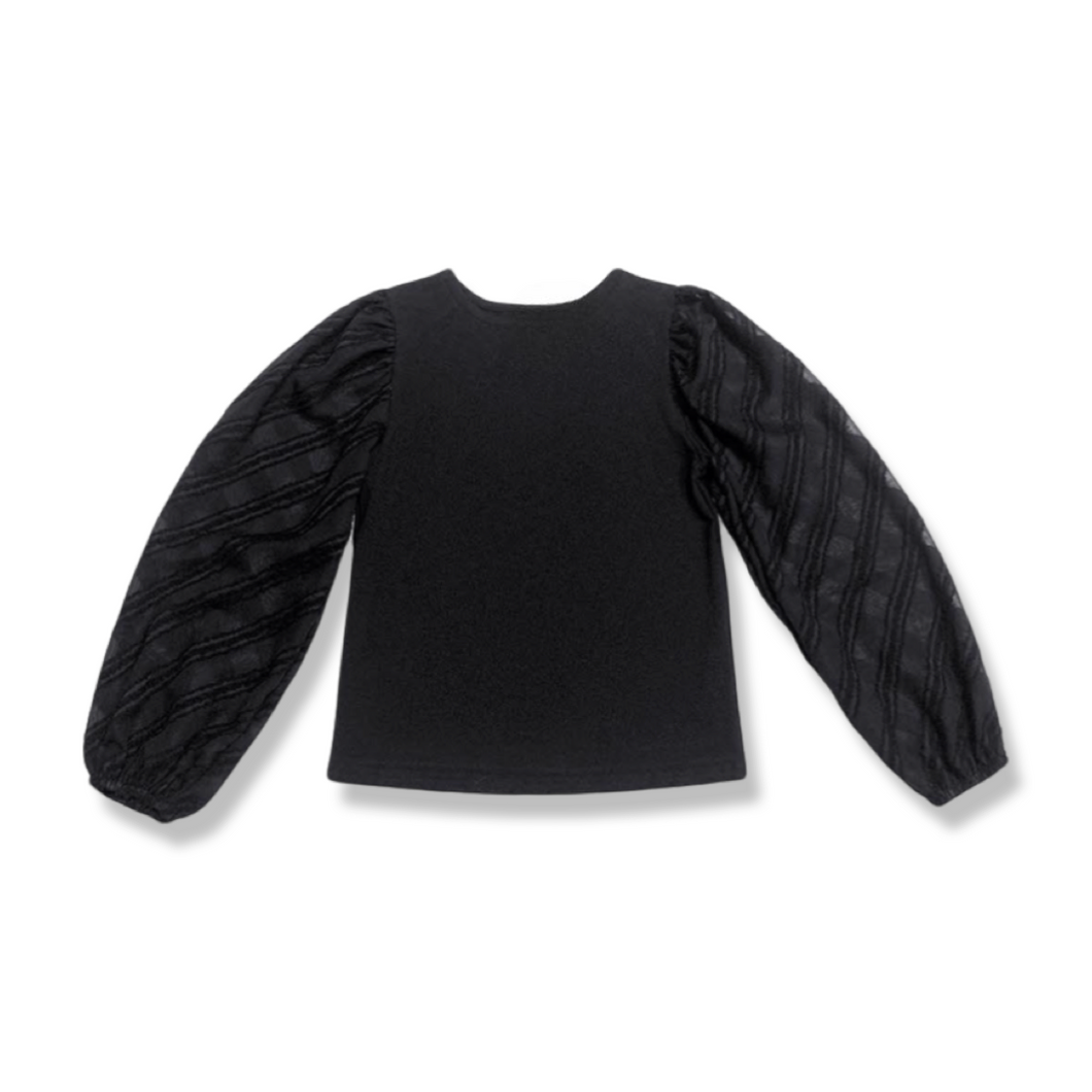 Black Textured Sleeve Longsleeve Top