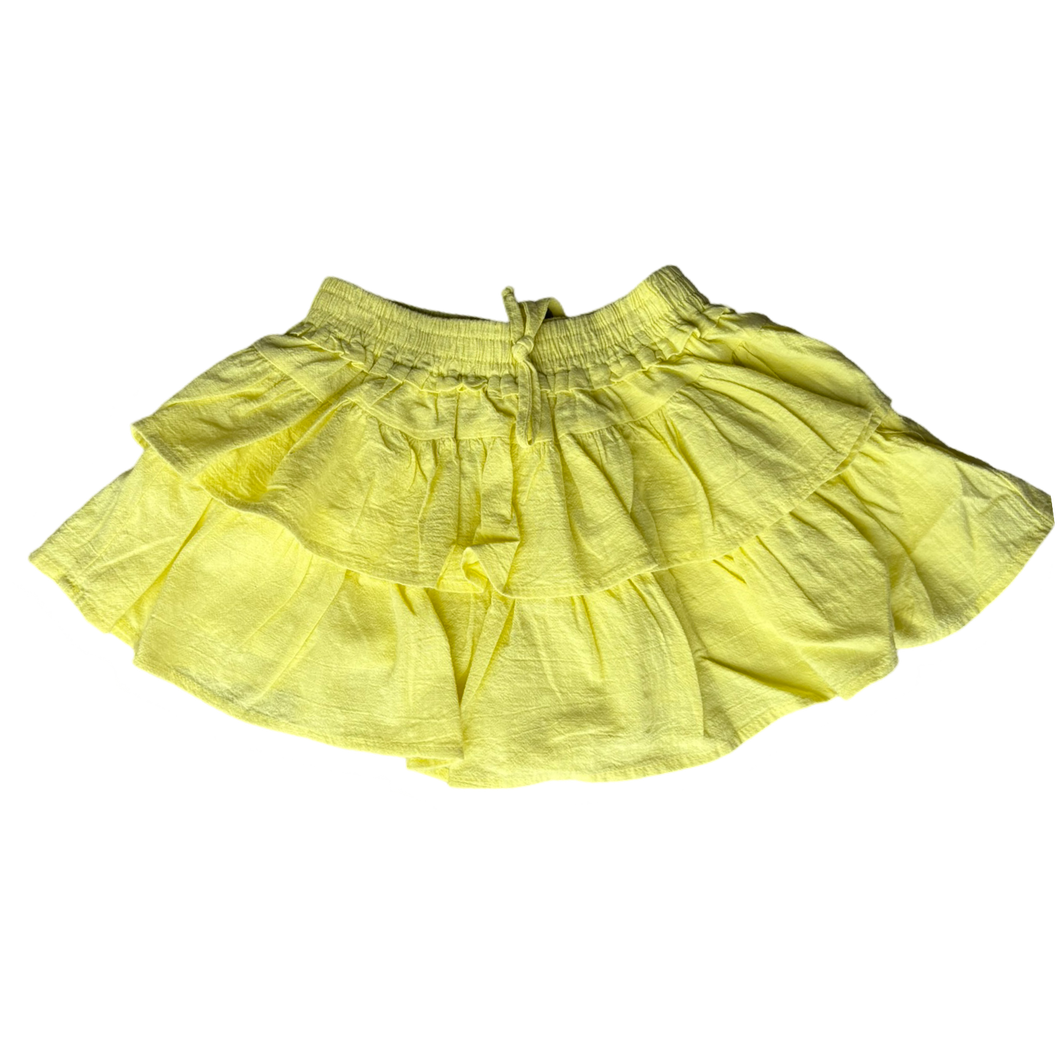 Yellow Draw String Waist Ruffle Skort