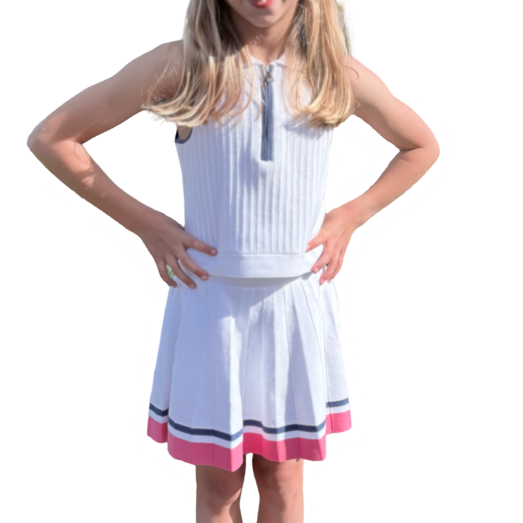 White Collared Tank with Navy Trim