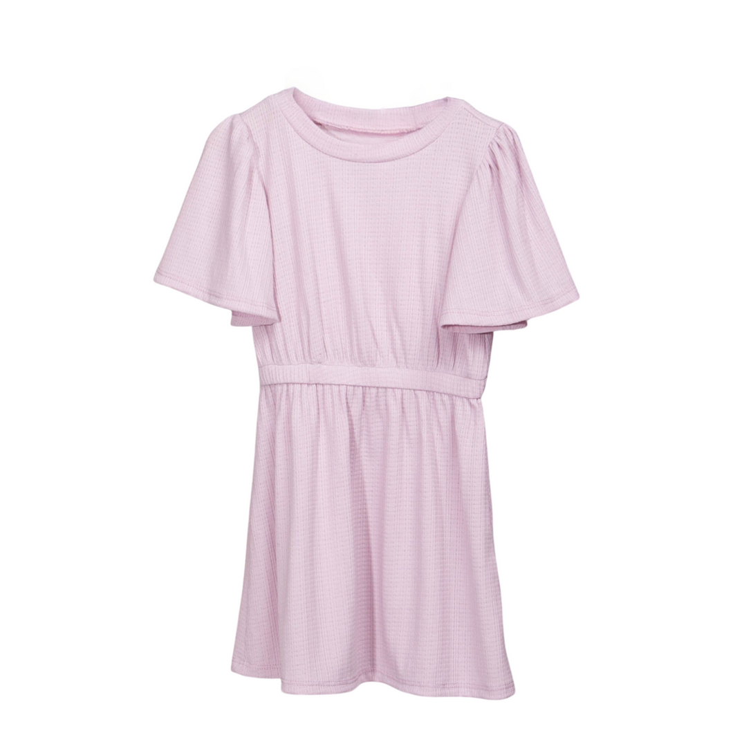 *Girl's Lavender Pointelle Bell Sleeve Mini Dress