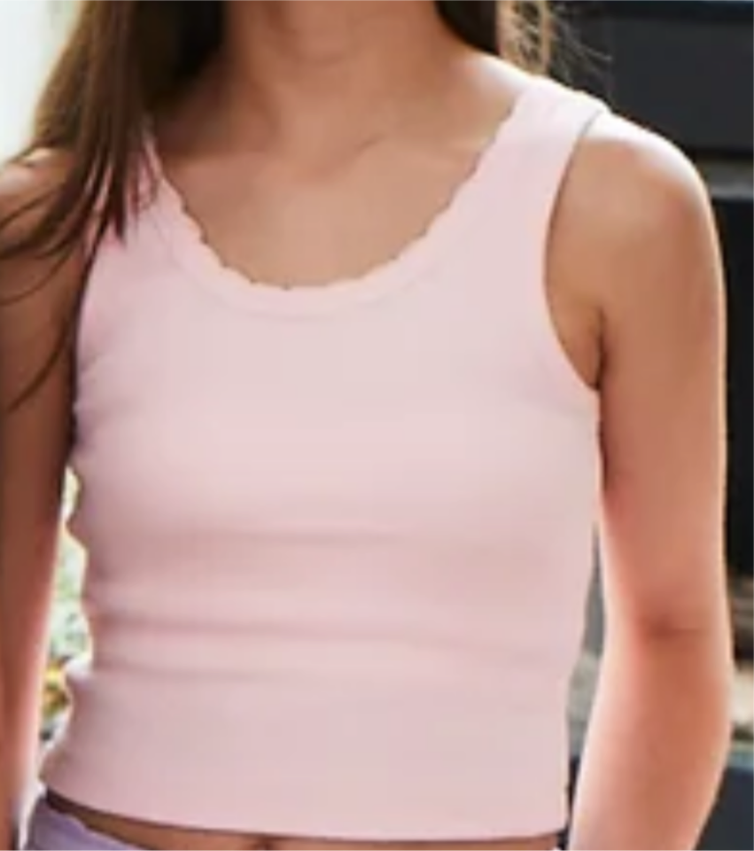 Stella Pink Ribbed Tank with Lace Trim**