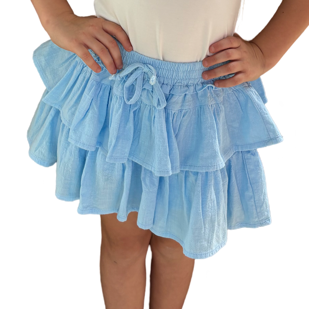 Light Blue Draw String Waist Ruffle Skort