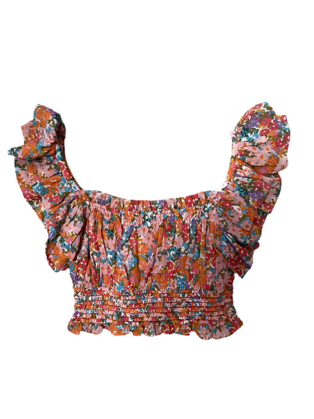 Multicolor Ruffle Sleeve Smock Top.