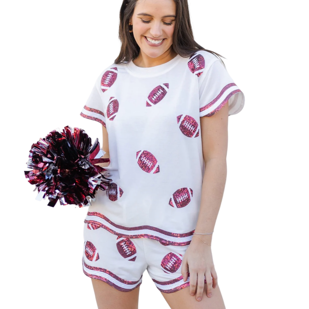 Teen/Ladies Ginny Crimson & White Sequin Set..