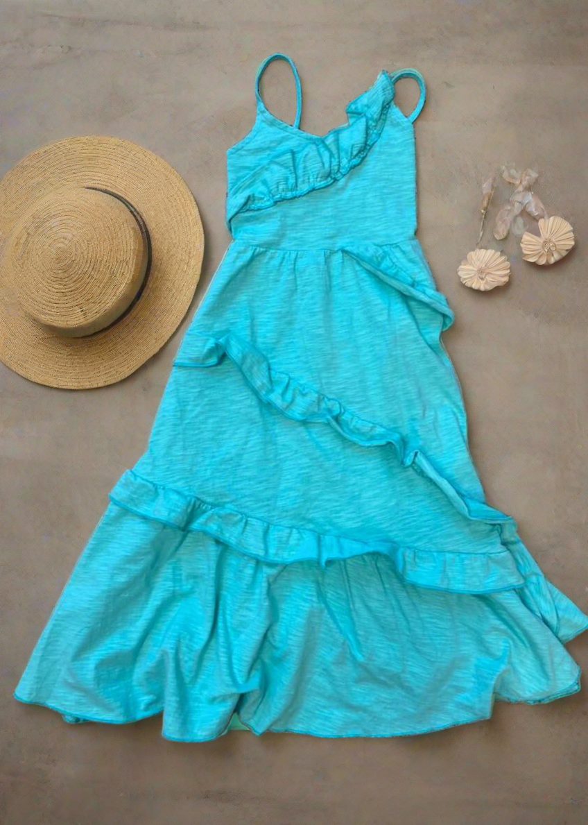 fitted lace wedding dress Aqua Printed Maxi Dress with Slits Maxi Dress main image 1