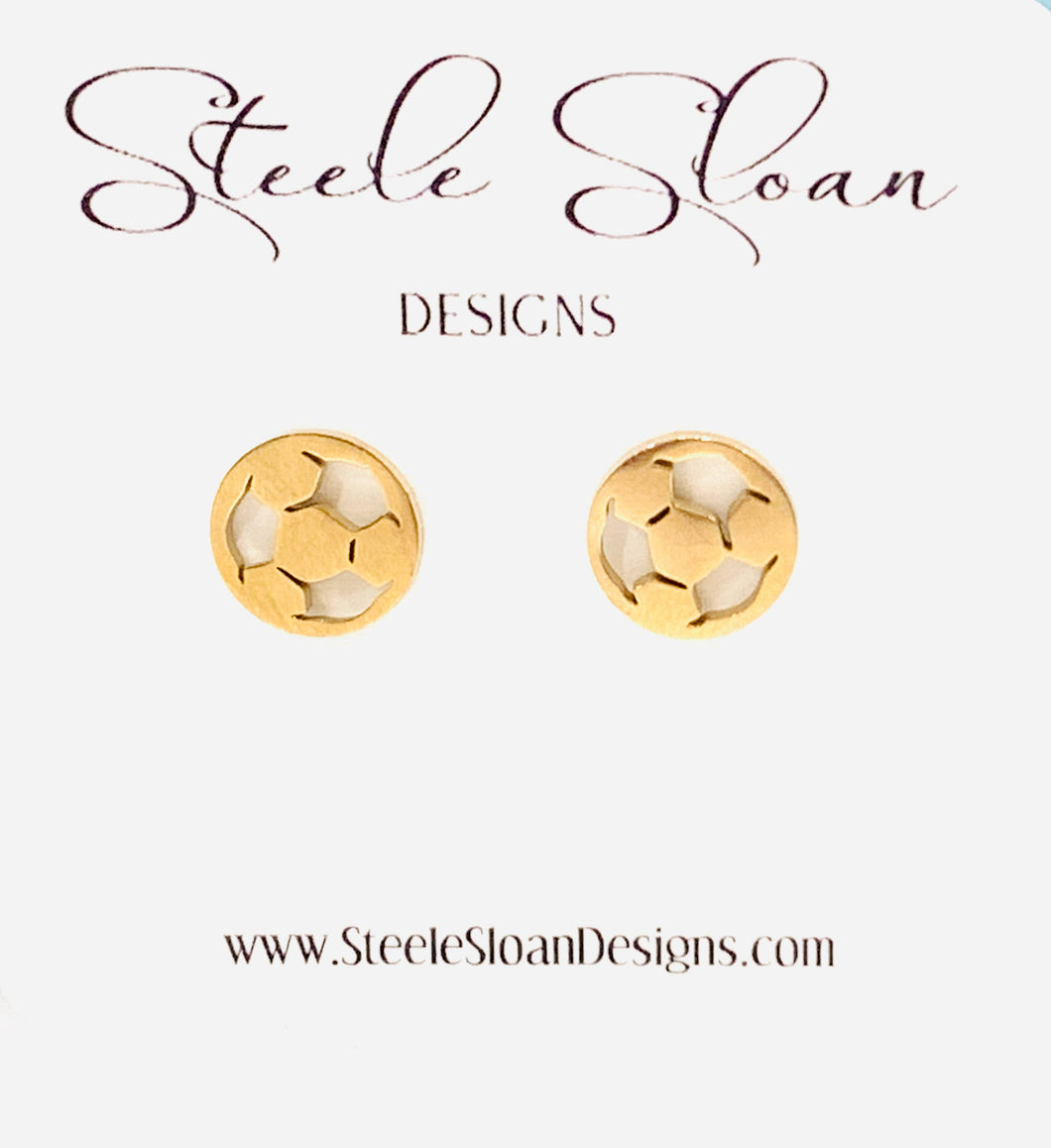 Cute Soccer Ball Earrings, Soccer Ball Gold Stud Earrings