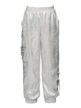 Load image into Gallery viewer, Silver Metallic Cargo Pocket Jogger Pants*
