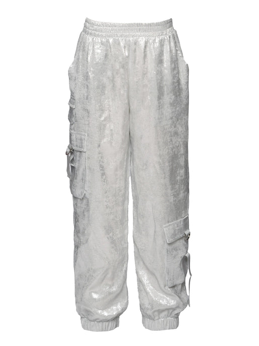 Silver Metallic Cargo Pocket Jogger Pants*