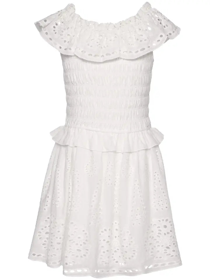 Hannah Banana Kids' Shirred Cotton Eyelet Dress in White at Nordstrom, Size 7 Hannah Banana Kids' Shirred Cotton Eyelet Dress in White at Nordstrom, Size 7