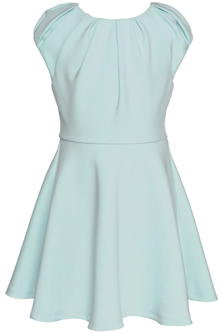 Pleated Neckline Scuba Dress - Aqua