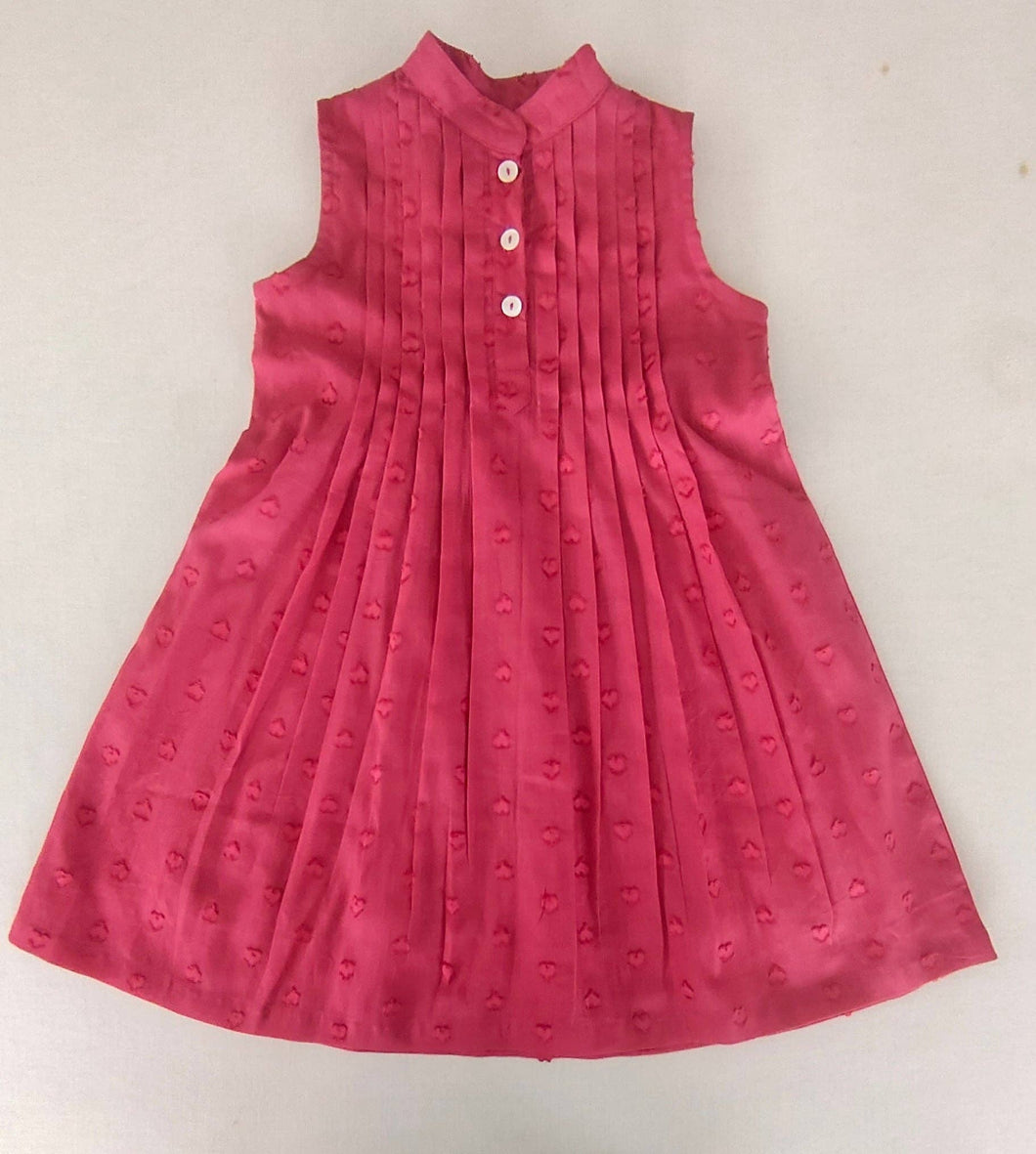 Pink Pleated Heart Dobby Dress