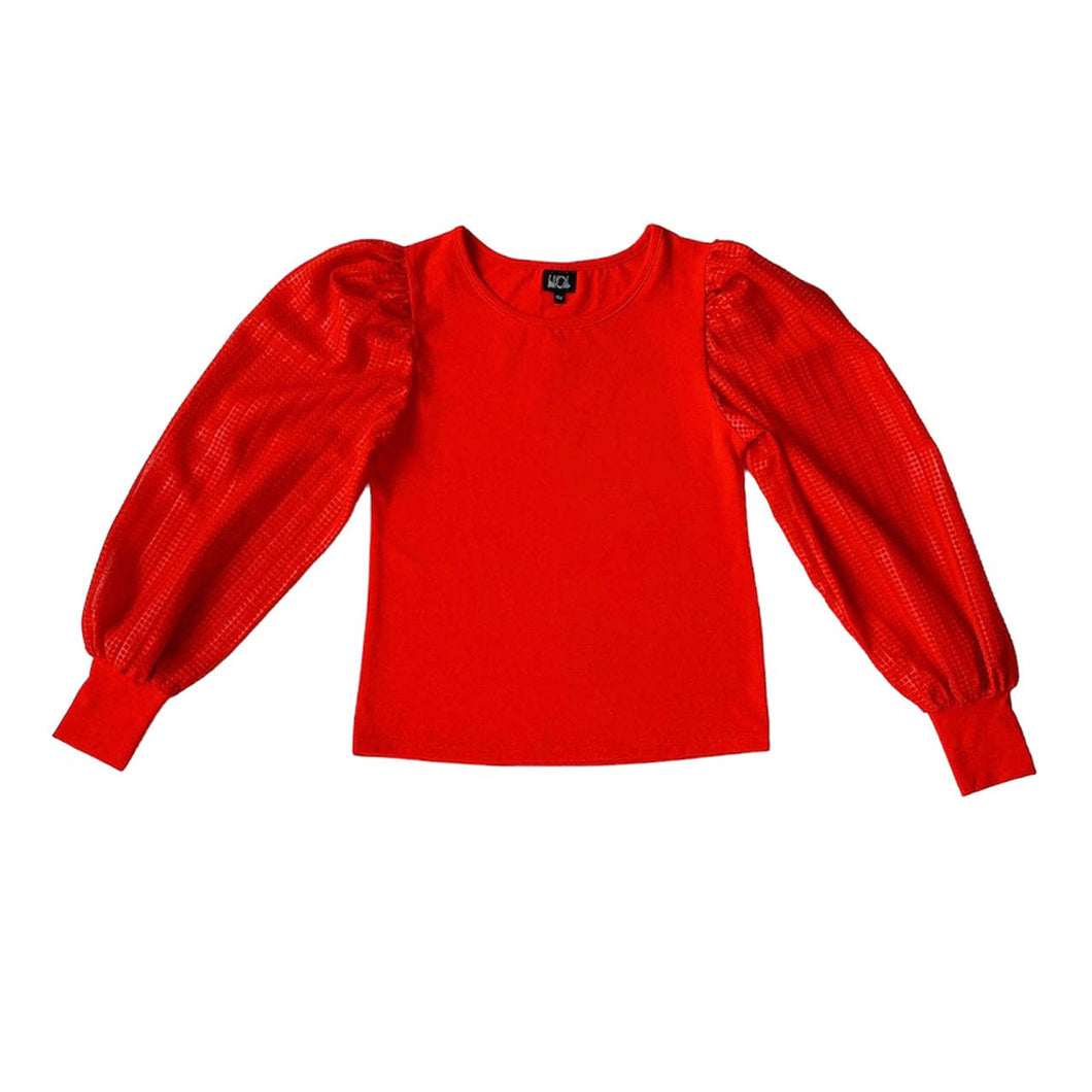Red Textured Sleeve Top..