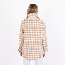 Load image into Gallery viewer, Adult Cream, Tan &amp; Blue Plaid Shacket..
