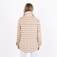 Load image into Gallery viewer, Adult Cream, Tan &amp; Blue Plaid Shacket
