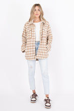 Load image into Gallery viewer, Adult Cream, Tan &amp; Blue Plaid Shacket
