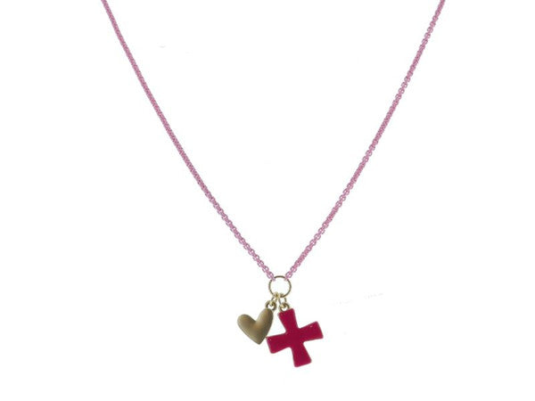 Hot Pink Enamel Cross Necklace