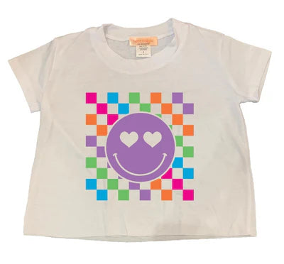 Heart Eyes Smiley Face & Checkered Print Tee