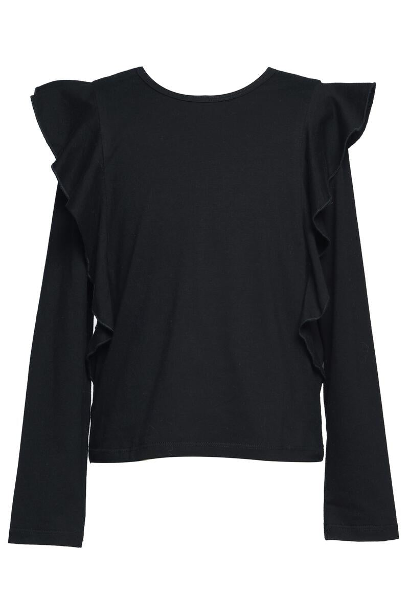Black Ruffled Long Sleeve Top