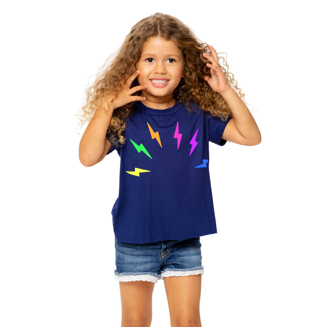 Little Girls T-Shirt w/ Neon Lightning Bolts