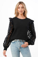 Load image into Gallery viewer, *Crocheted Lace Contrast Sweatshirt
