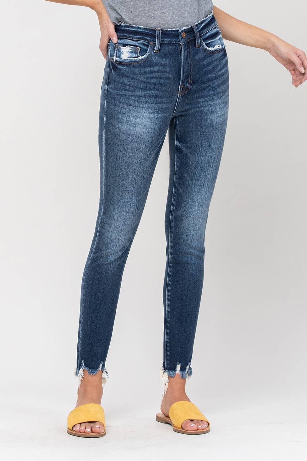 Flying Monkey Teen's High Rise Distressed Fray Hem Ankle Skinny Jeans