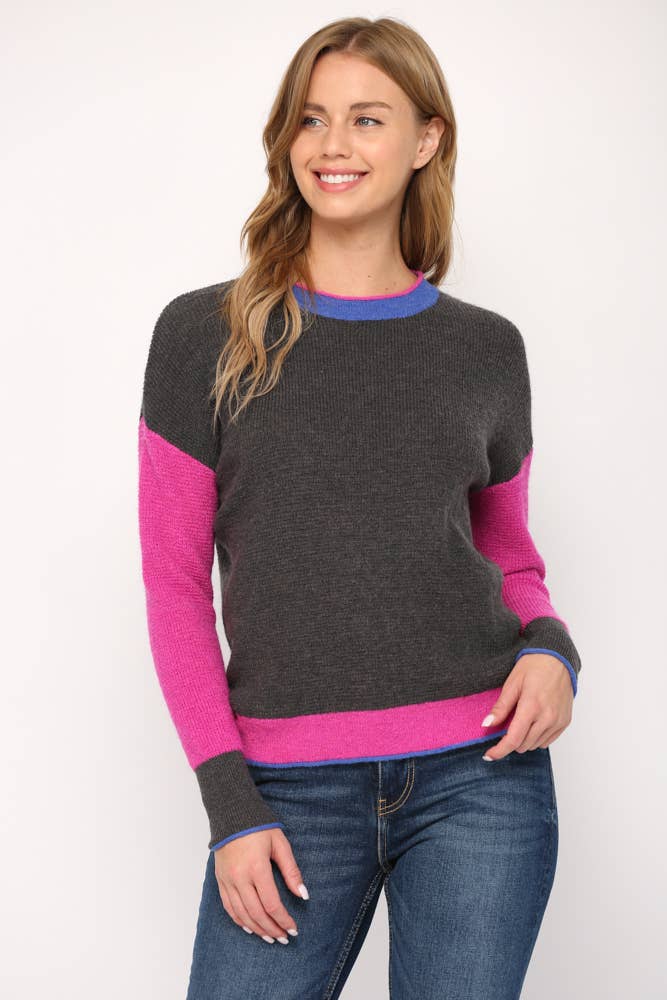 *WOOL BLEND COLOR BLOCK SWEATER