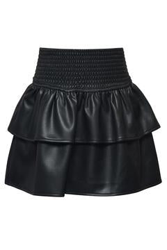 Hannah Banana Girl's Black Smocked Waist 2 Tier Faux Leather Skirt