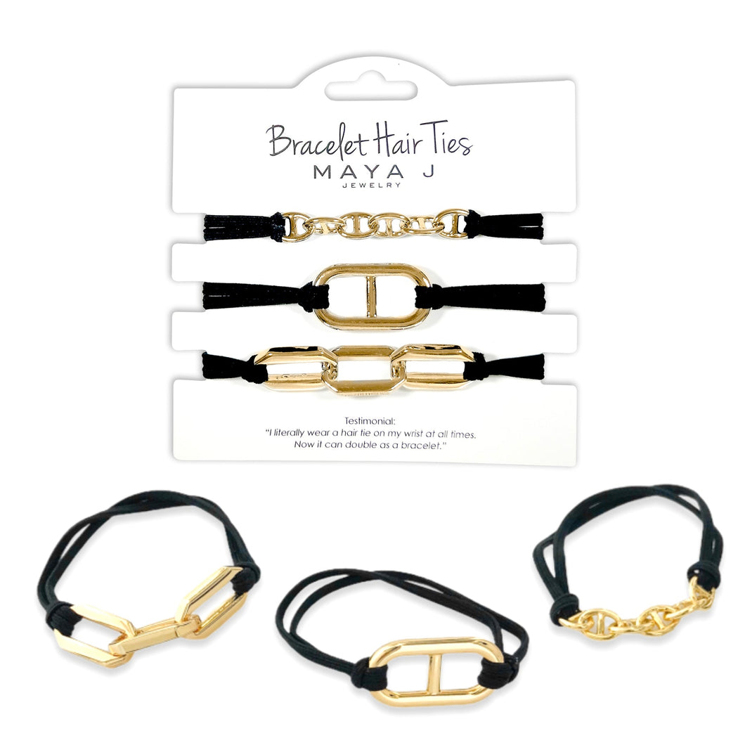 Black Bracelet Hair Ties with Gold