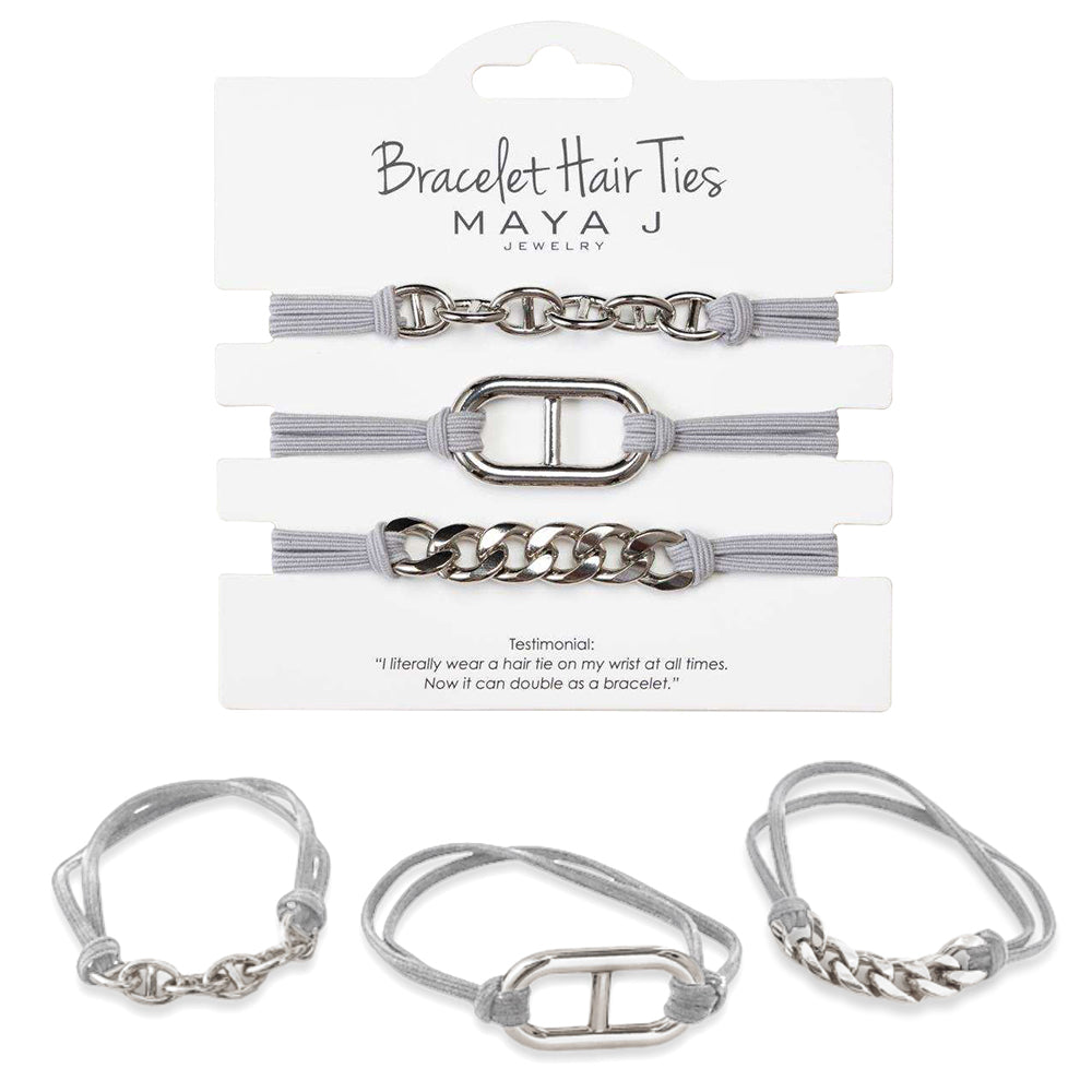 Grey Bracelet Hair Ties with Silver