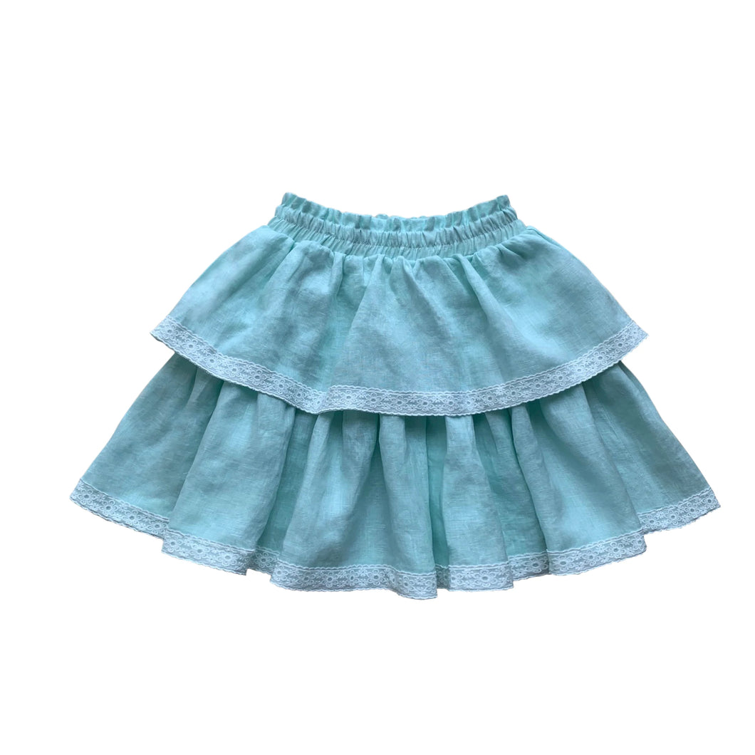 *Little Olin Aqua Linen Skirt