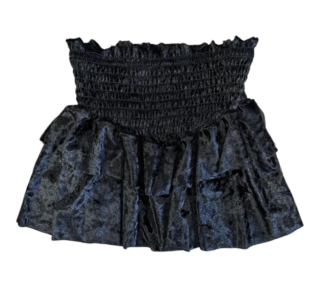 Black Velvet Smocked Skirt