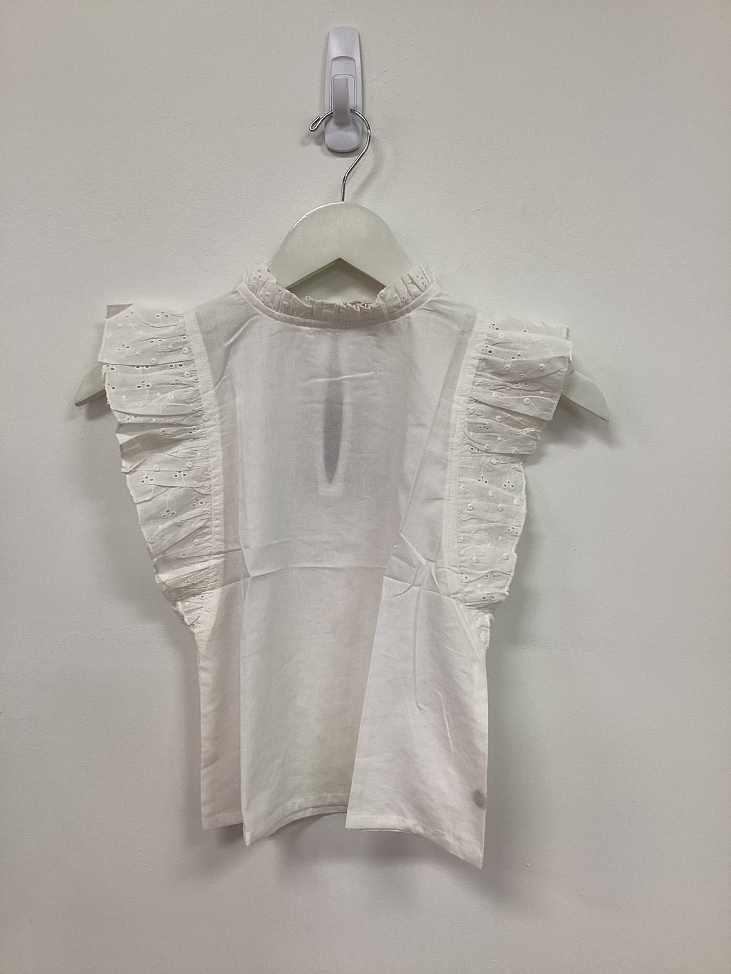 Ivory Gathered Neck Frill Shoulder Top