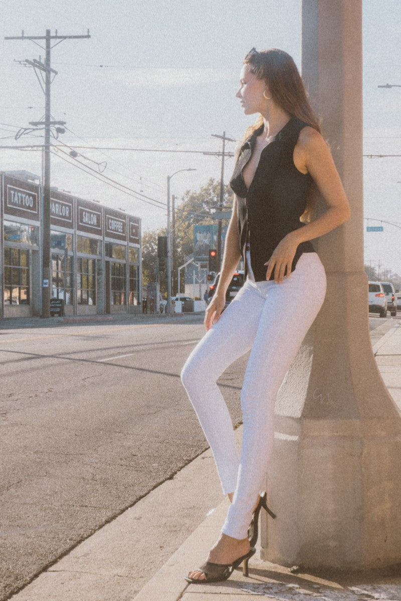 Kan Can Teen's High Rise Basic Super Skinny Jeans-White