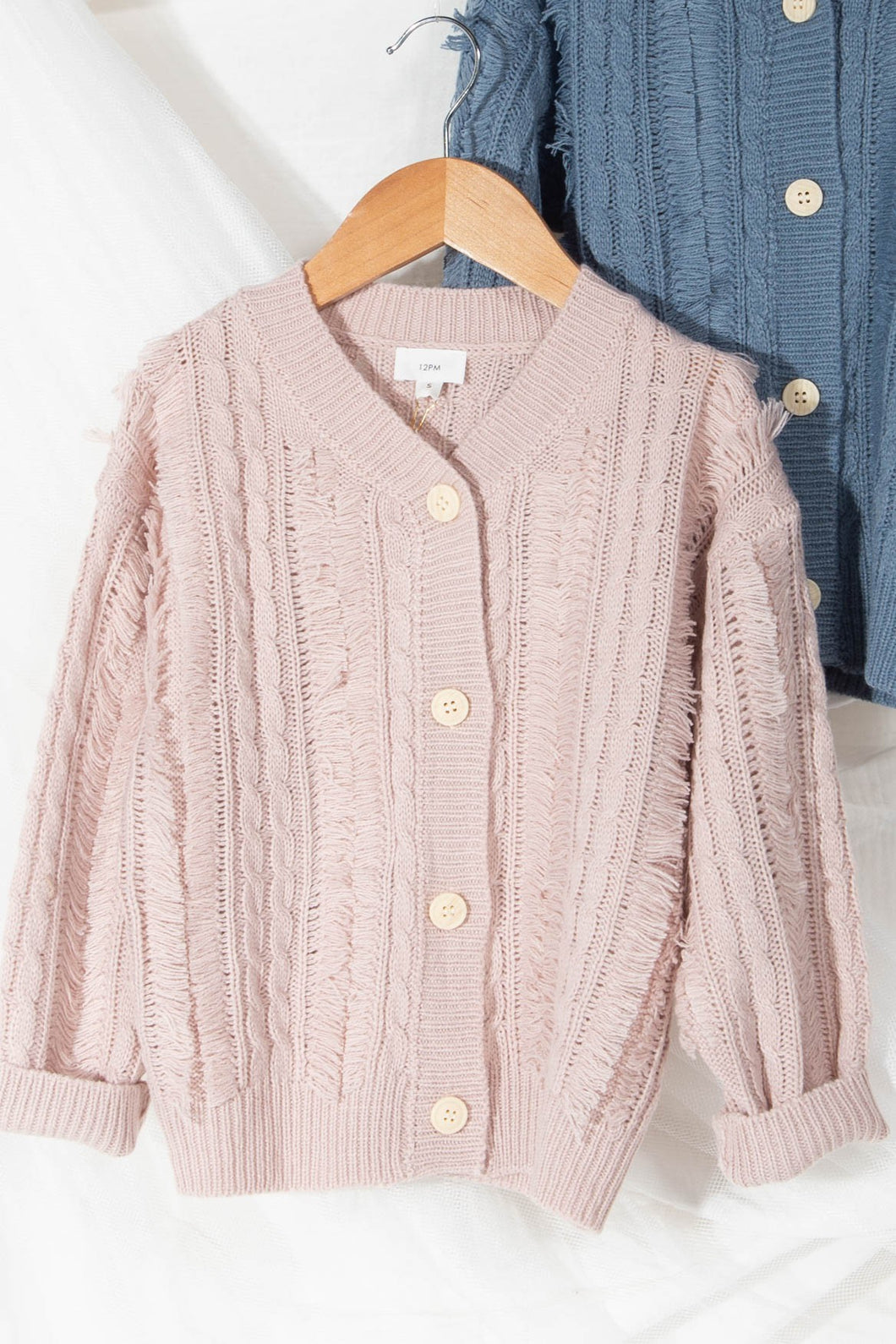 *Girl's Blush Twist-Knitting Fringe Detail Cardigan