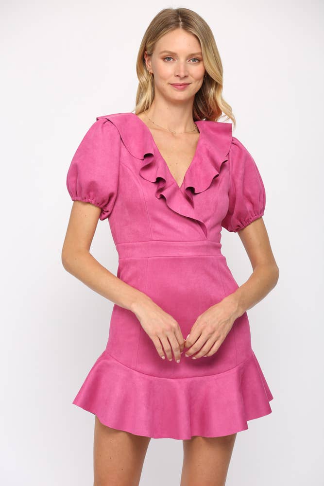 pink suede mini dress *Fate Berry Faux Suede Ruffle Dress Small