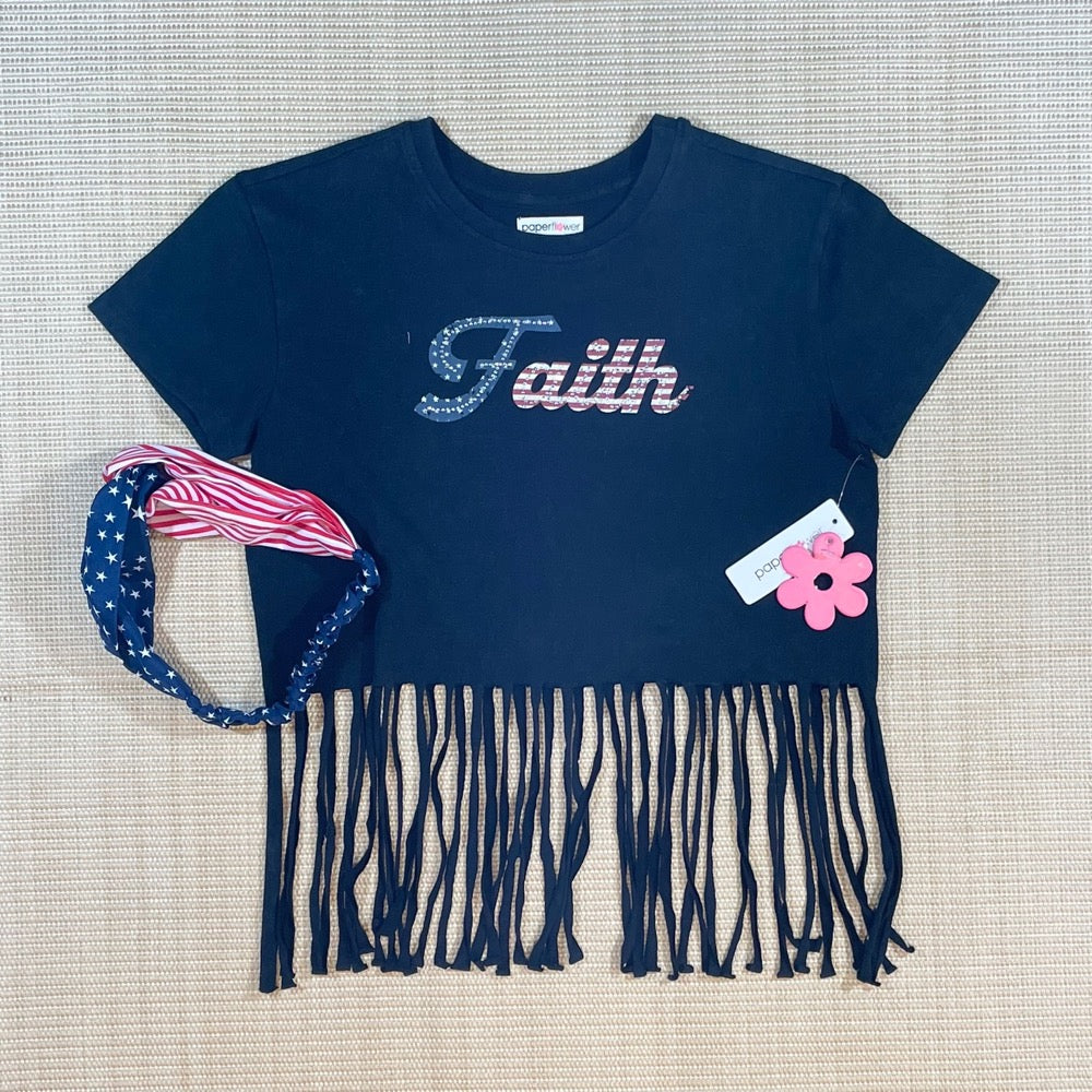 Paper Flower Faith Rhinestone Fringe Crop