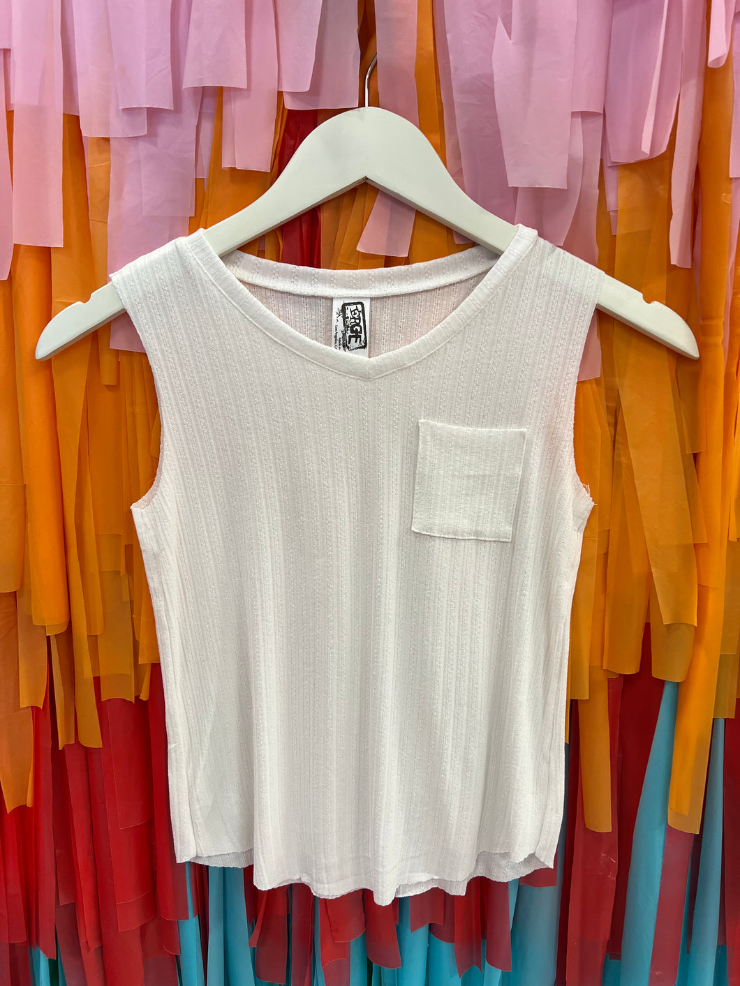 Pointelle Pocket Tank- White