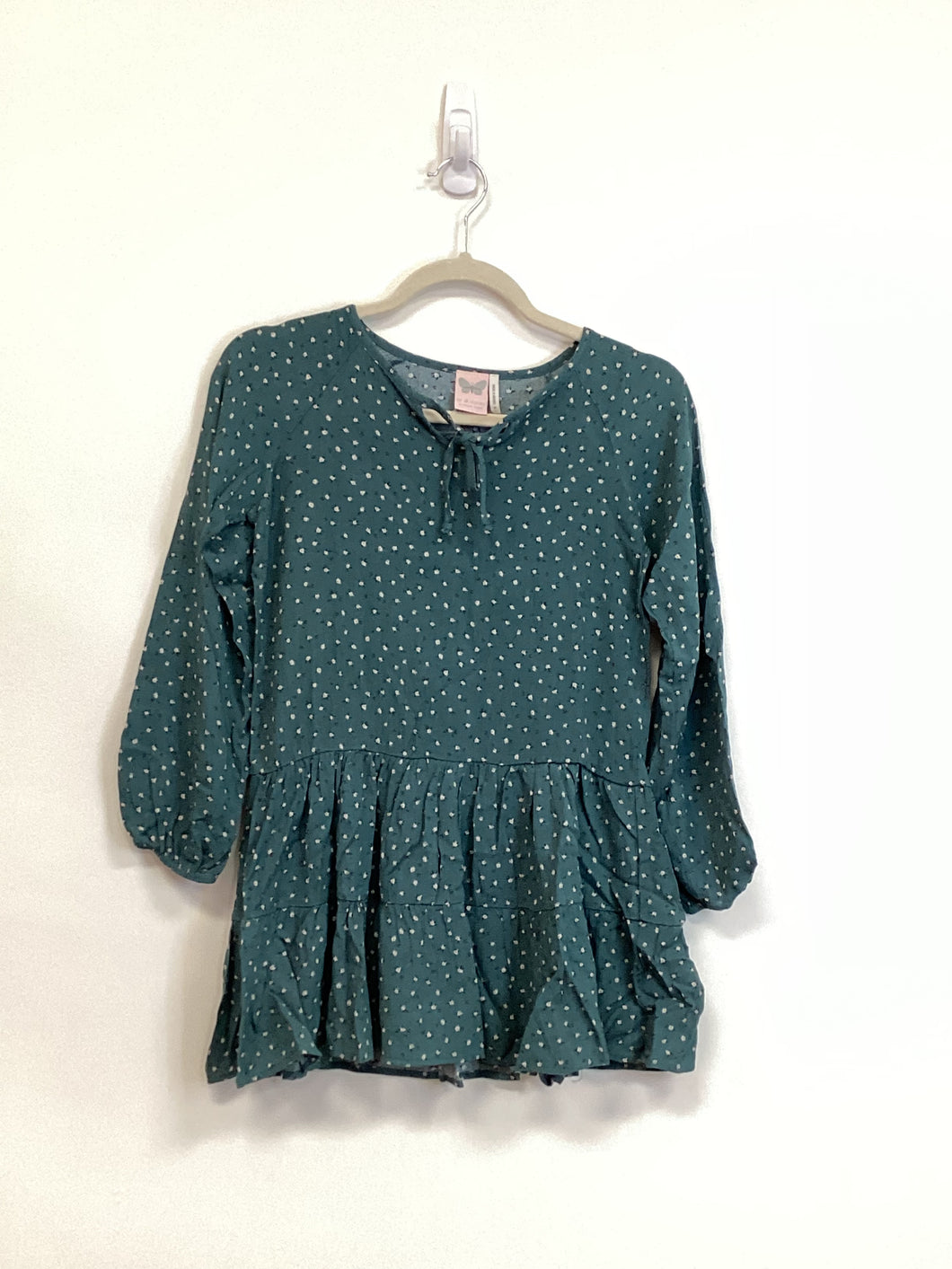 *Girl's Long Sleeve Dress w/ Front Tie - Green w/ Ditsy Flowers